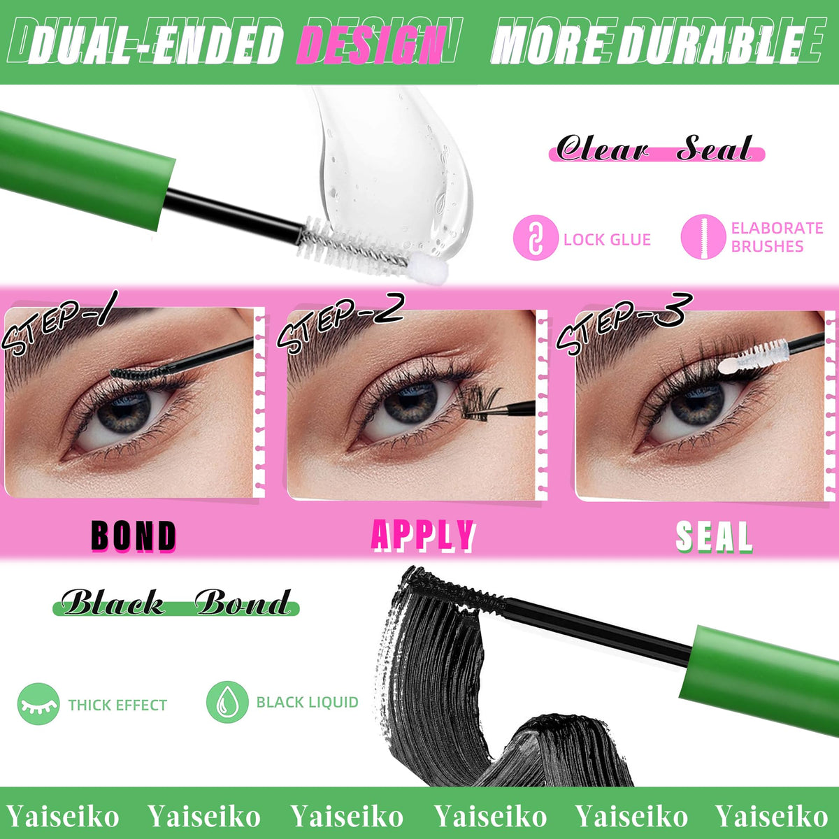 Yaiseiko 10ml bond and seal tube detail highlighting waterproof formula for lasting hold