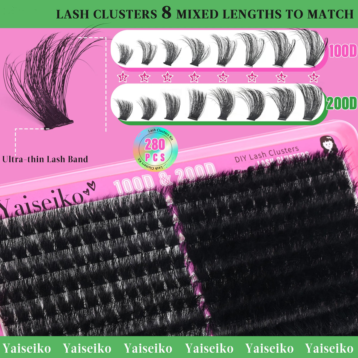 Yaiseiko laid-out cluster lengths 12–25mm demonstrating selection and easy customization