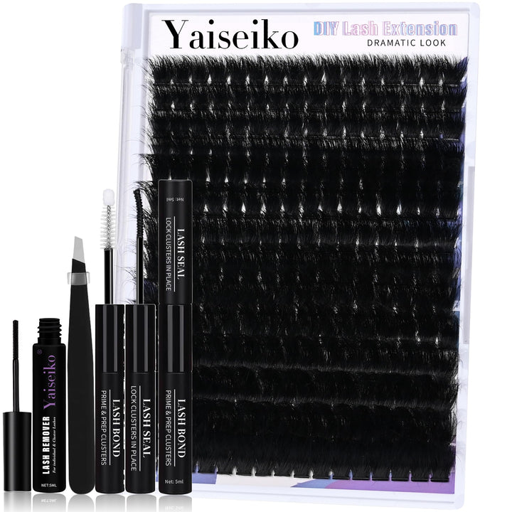Yaiseiko front packaging showing the full Mega Lash Clusters Kit and contents benefit