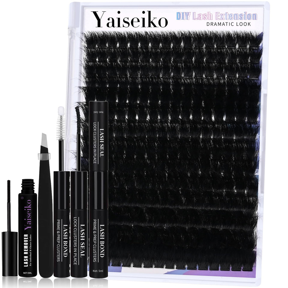 Yaiseiko front packaging showing the full Mega Lash Clusters Kit and contents benefit