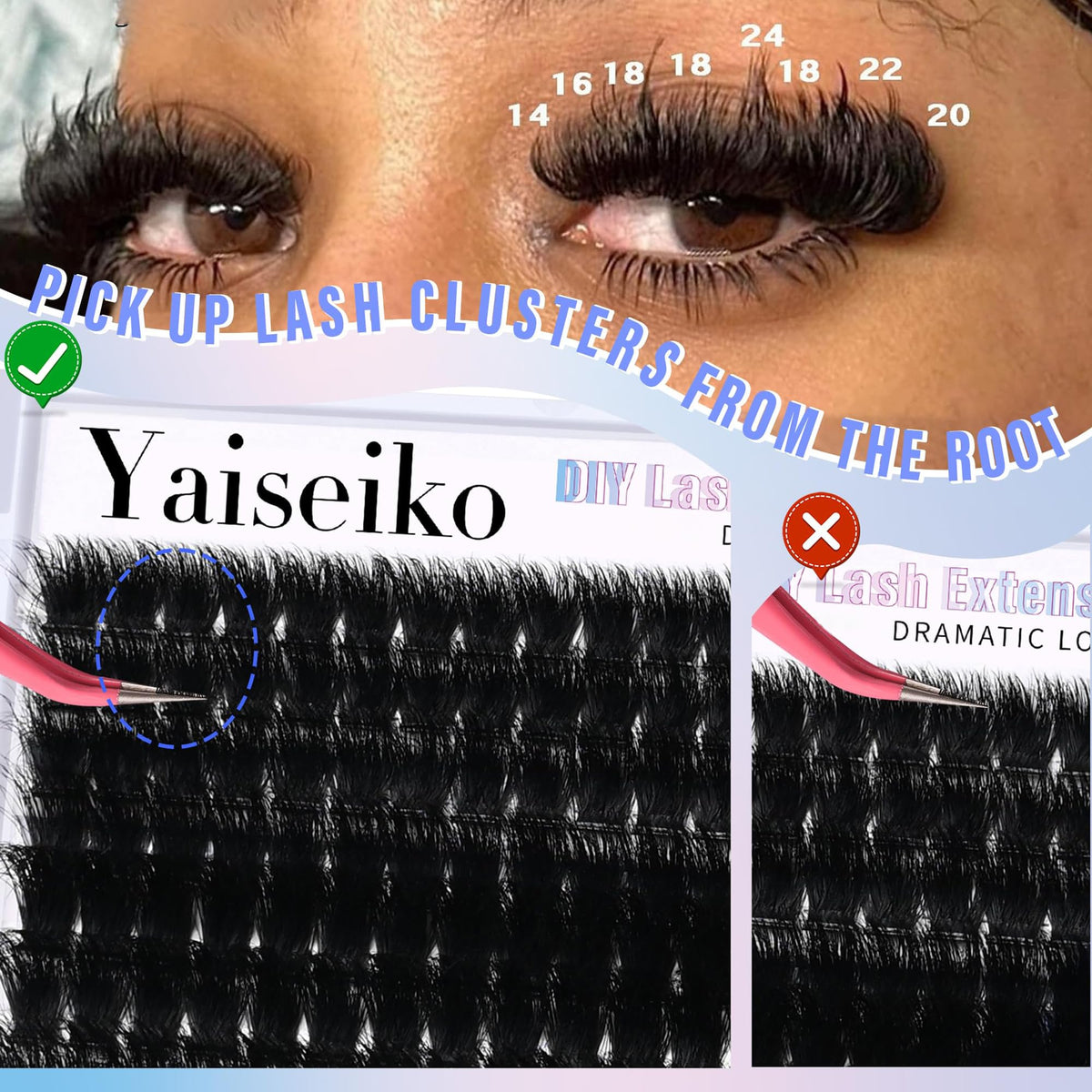 yaiseiko lashes being applied showing easy DIY placement and time-saving benefit