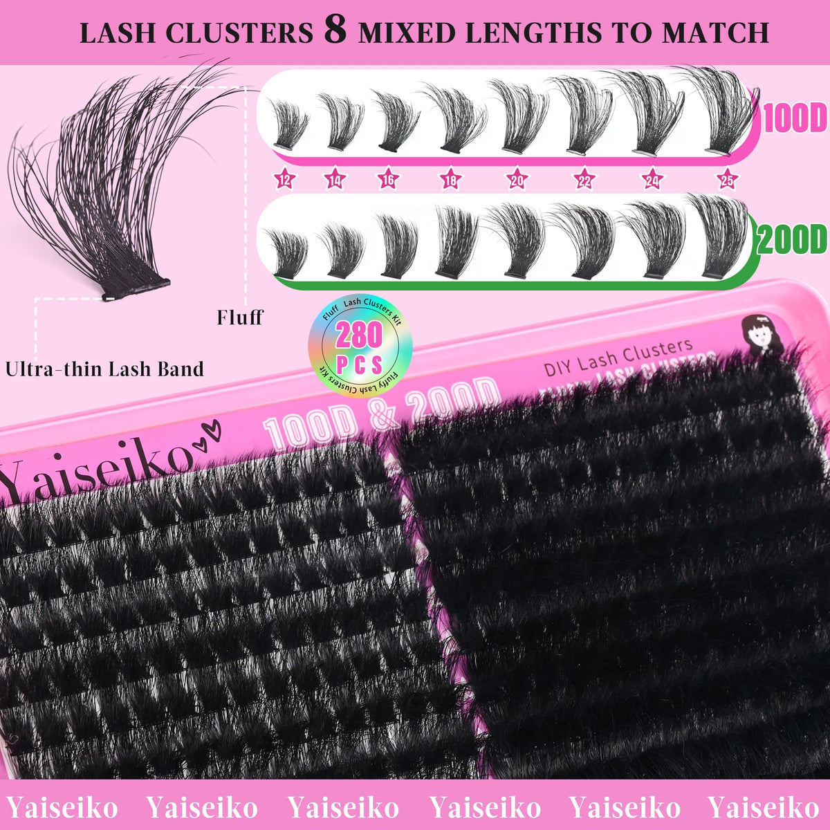 Yaiseiko length range layout displaying eight lengths for tailored lash shaping