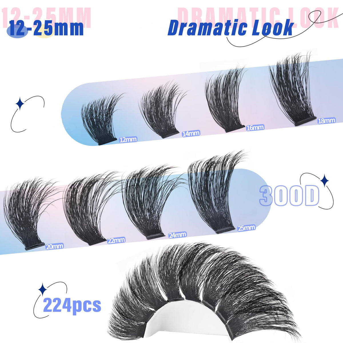 Yaiseiko spread of mixed 12–25mm clusters showing length variety for styling benefit