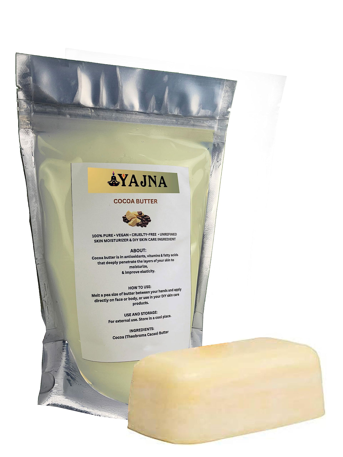 Yajna jar label detail ivory white Grade A showing purity benefit