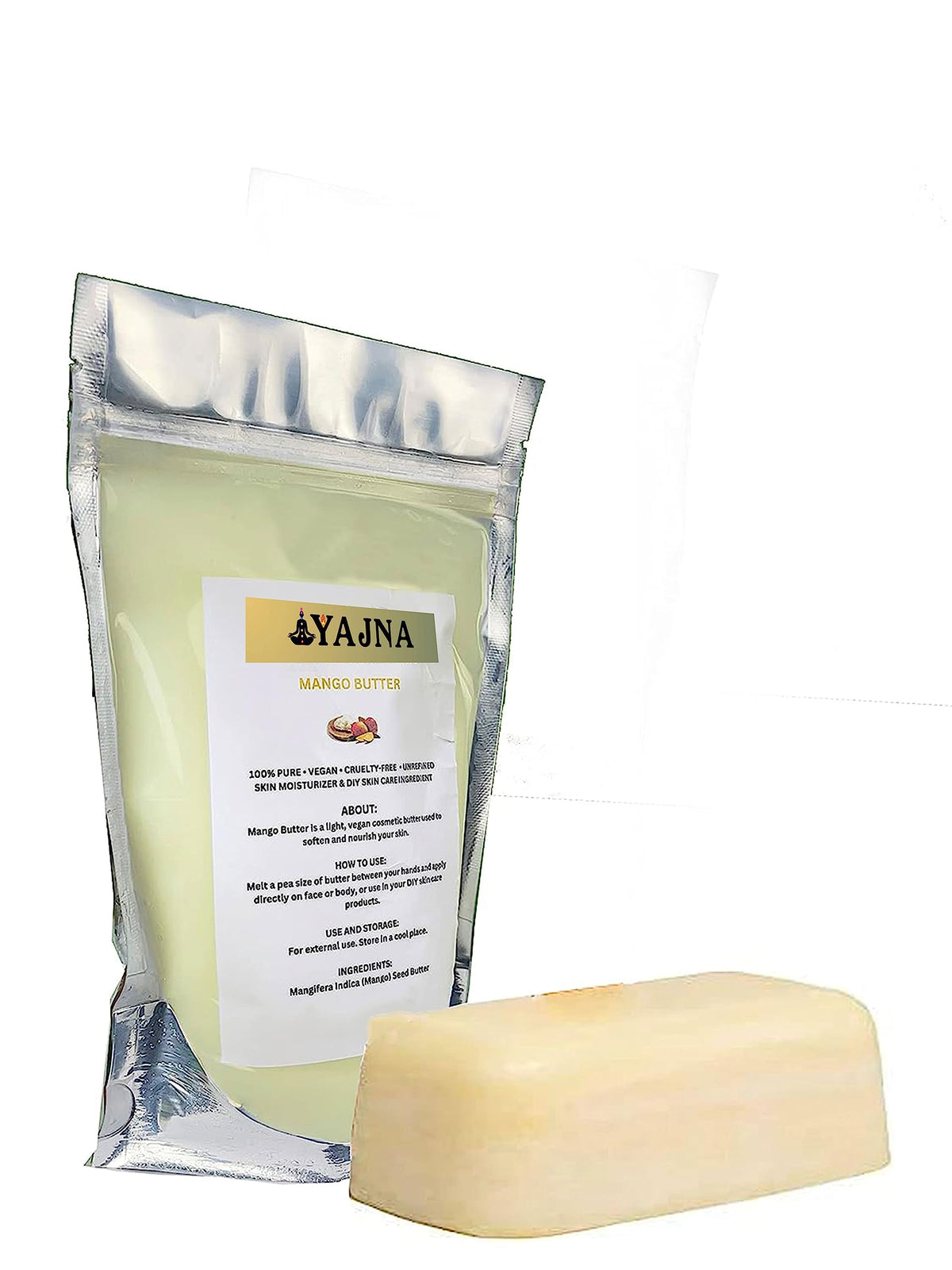 Open jar of Yajna mango butter showing ivory unrefined contents