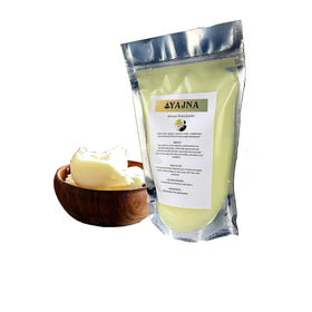 Yajna shea butter open jar with ivory cream visible, ready-to-use moisturizing product