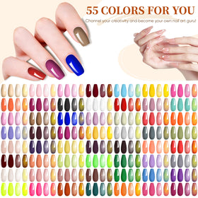 YALSYNY color array of 55 gel polish bottles for endless style options