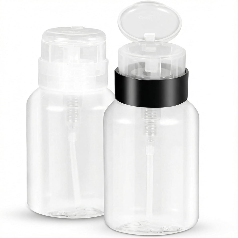 YAMYONE front view of two clear refillable bottles showing capacity and label benefit
