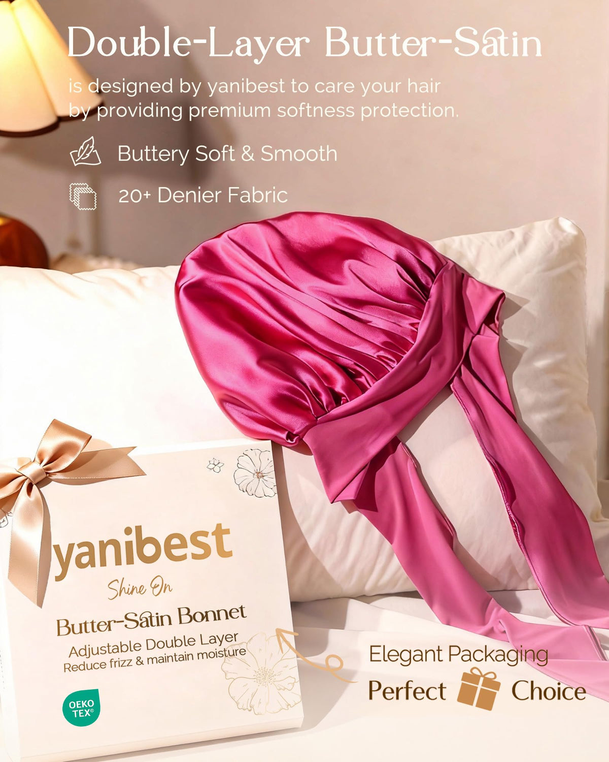 YANIBEST satin fabric close-up highlighting buttery texture and friction-reducing surface