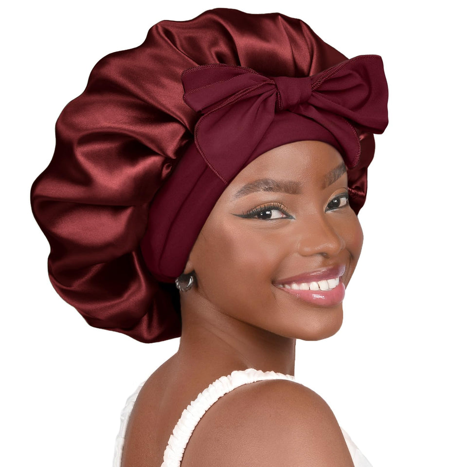 YANIBEST front view of burgundy bonnet showing full coverage and style benefit