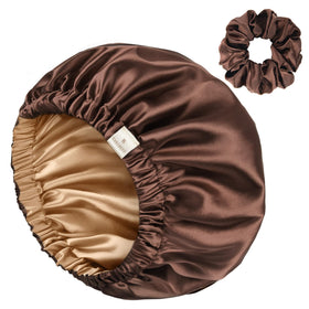YANIBEST bonnet front view showing neat fit and satin finish for hair protection