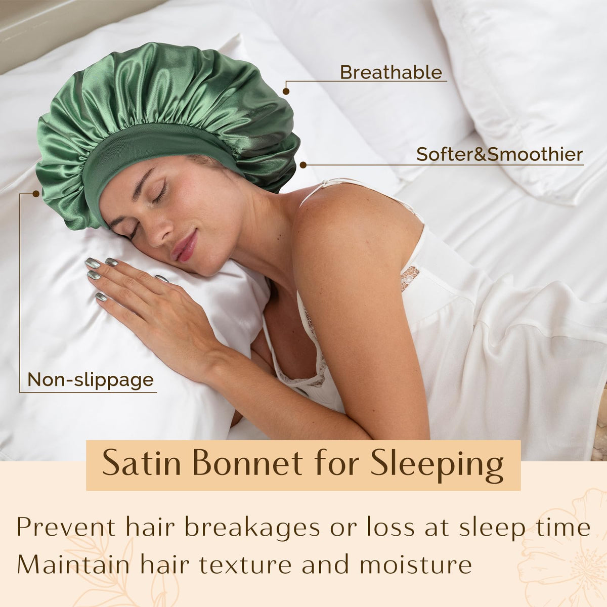 YANIBEST bonnet worn by model during bedtime routine showing comfort