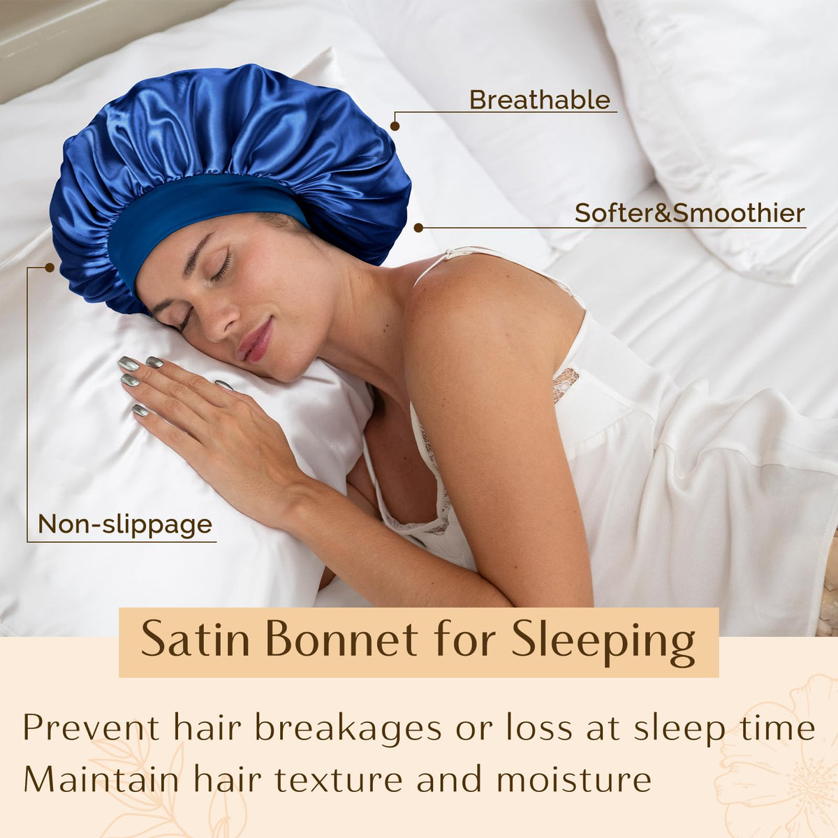 YANIBEST bonnet worn by model with curly hair preserving style overnight benefit