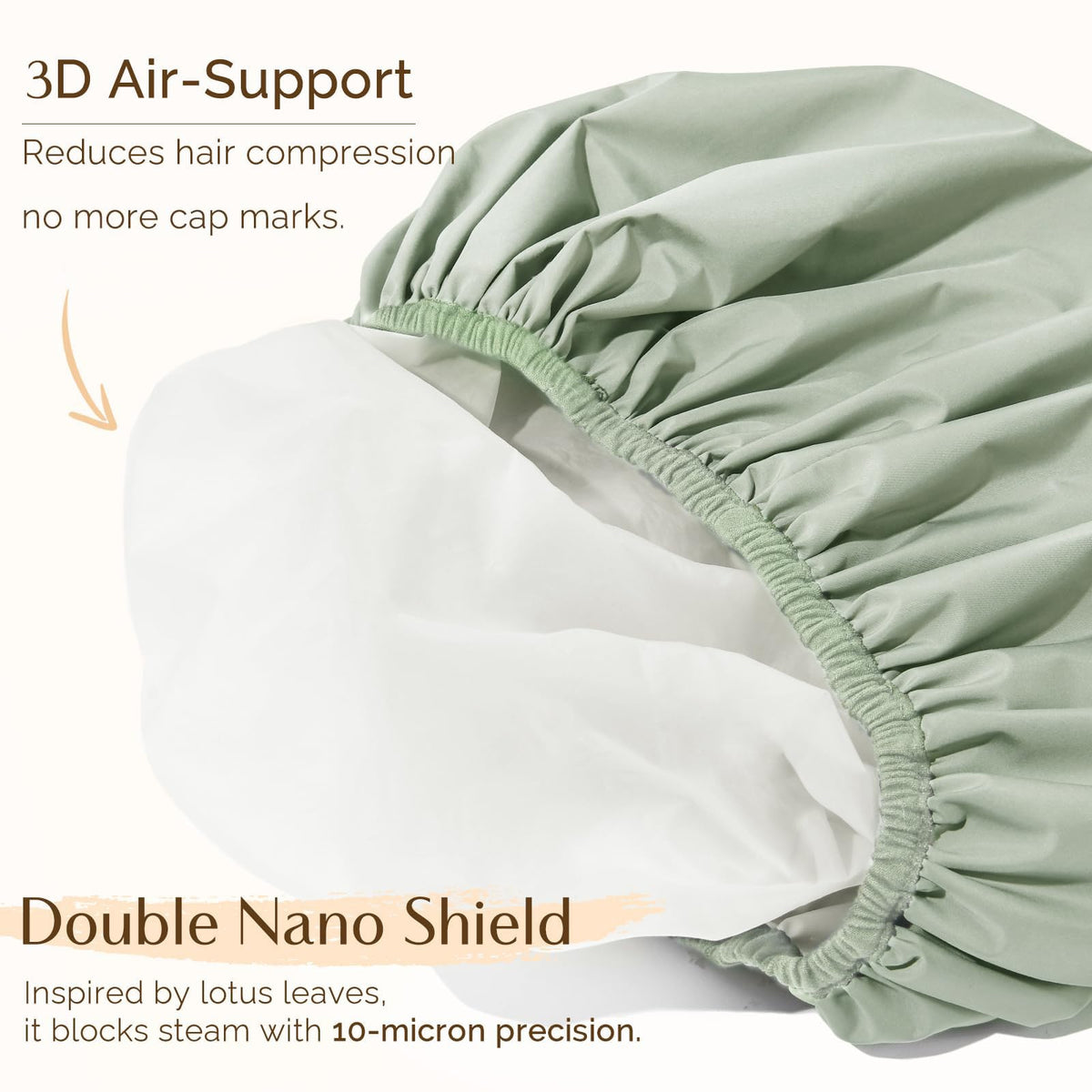 YANIBEST shower cap staged in bathroom emphasizing waterproof protection