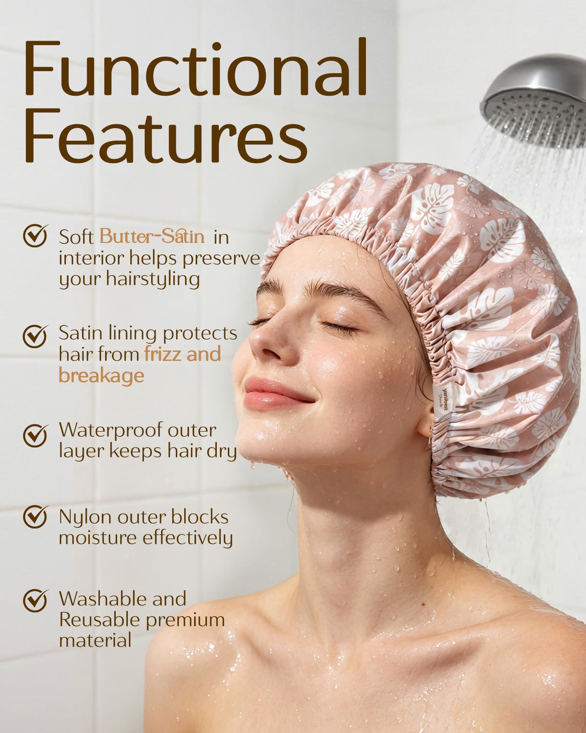 YANIBEST shower cap in use keeping hair dry during shower