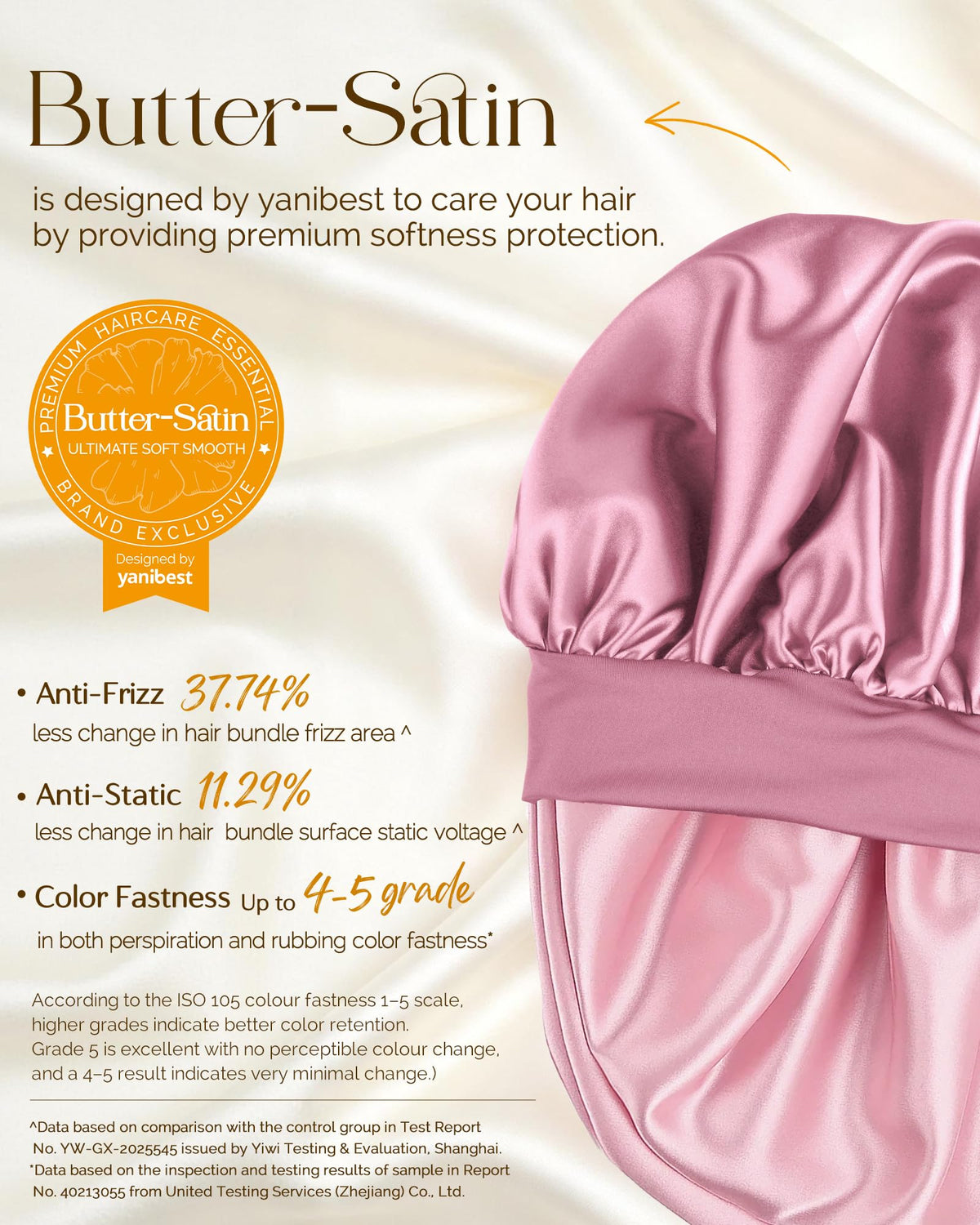 YANIBEST satin close-up showing fabric smoothness for reduced friction