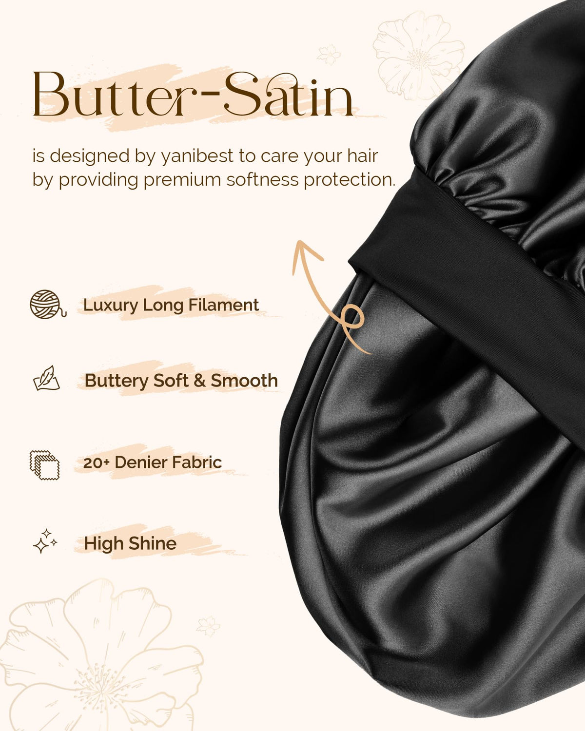 YANIBEST close-up of double-layer satin highlighting protective texture