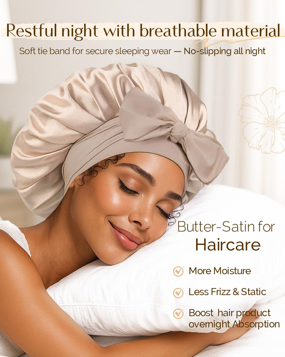 YANIBEST close-up of double-layer satin texture protecting hair and reducing friction