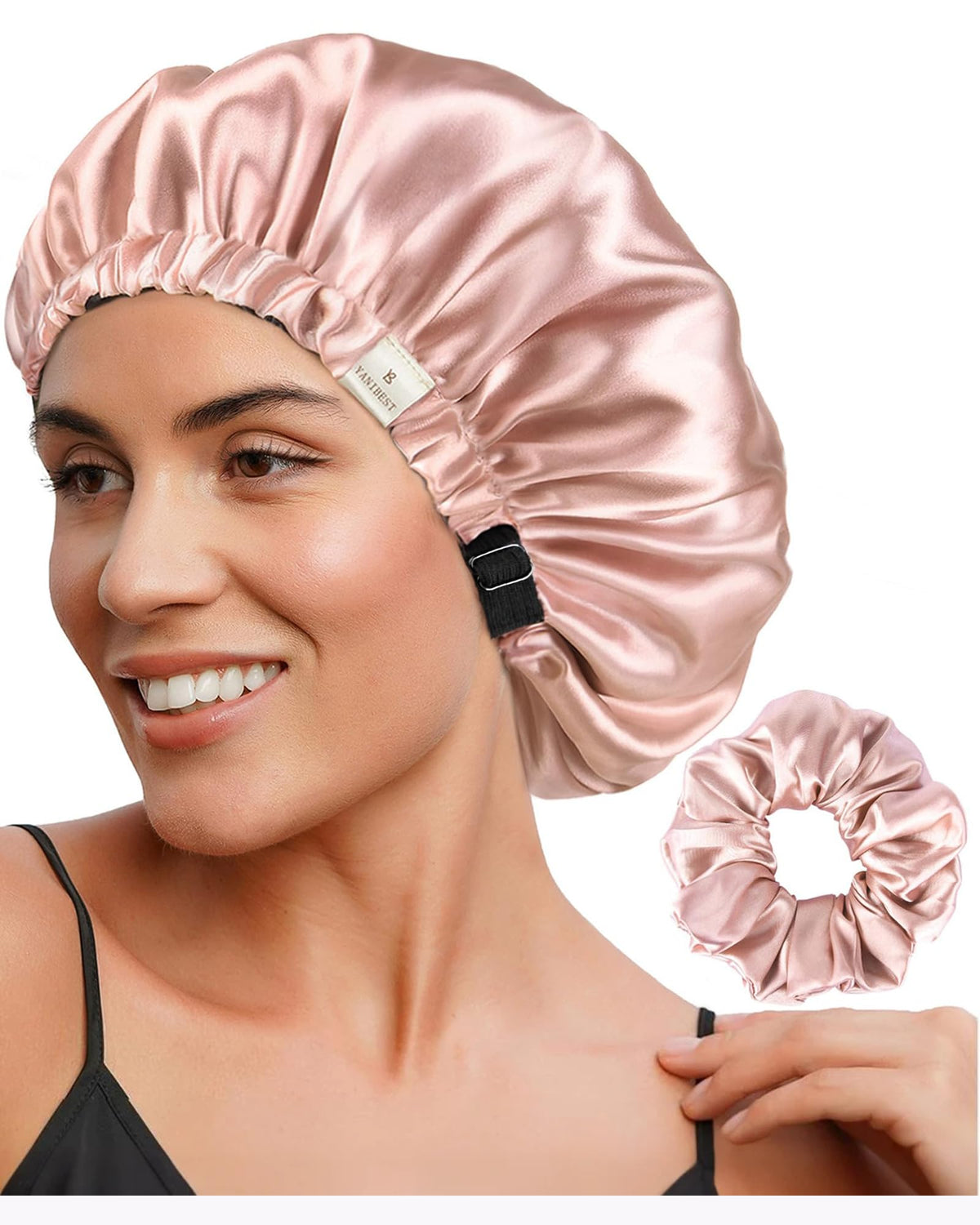 YANIBEST front view blush pink bonnet showing shape and fit benefit
