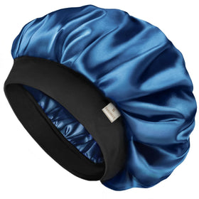 YANIBEST front view of navy silk bonnet showing fit and finish for comfortable sleep