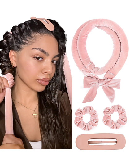YANIBEST front packaging showing pink heatless curler set and benefits