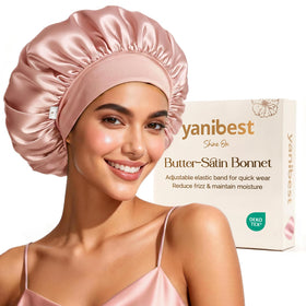 YANIBEST front view of satin bonnet showing graceful fit and comfort