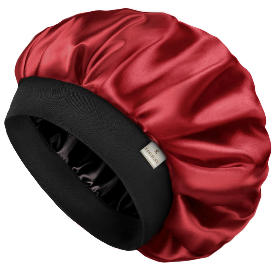 YANIBEST front view of wine red satin bonnet showing neat finish and protection