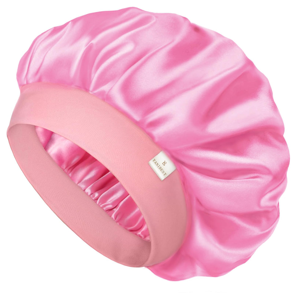 YANIBEST front view of light pink bonnet showing sleek fit and protective coverage