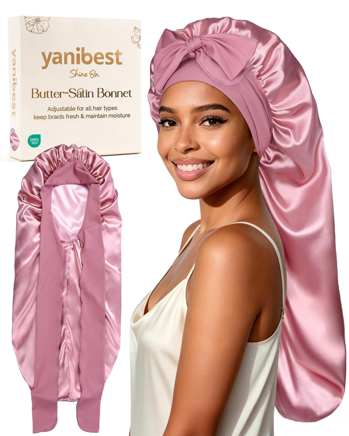 YANIBEST front view showing bonnet and packaging, stylish gift-ready benefit