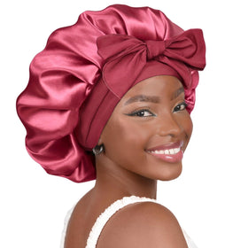 YANIBEST front view of bonnet showing fit and style benefit: protects hair