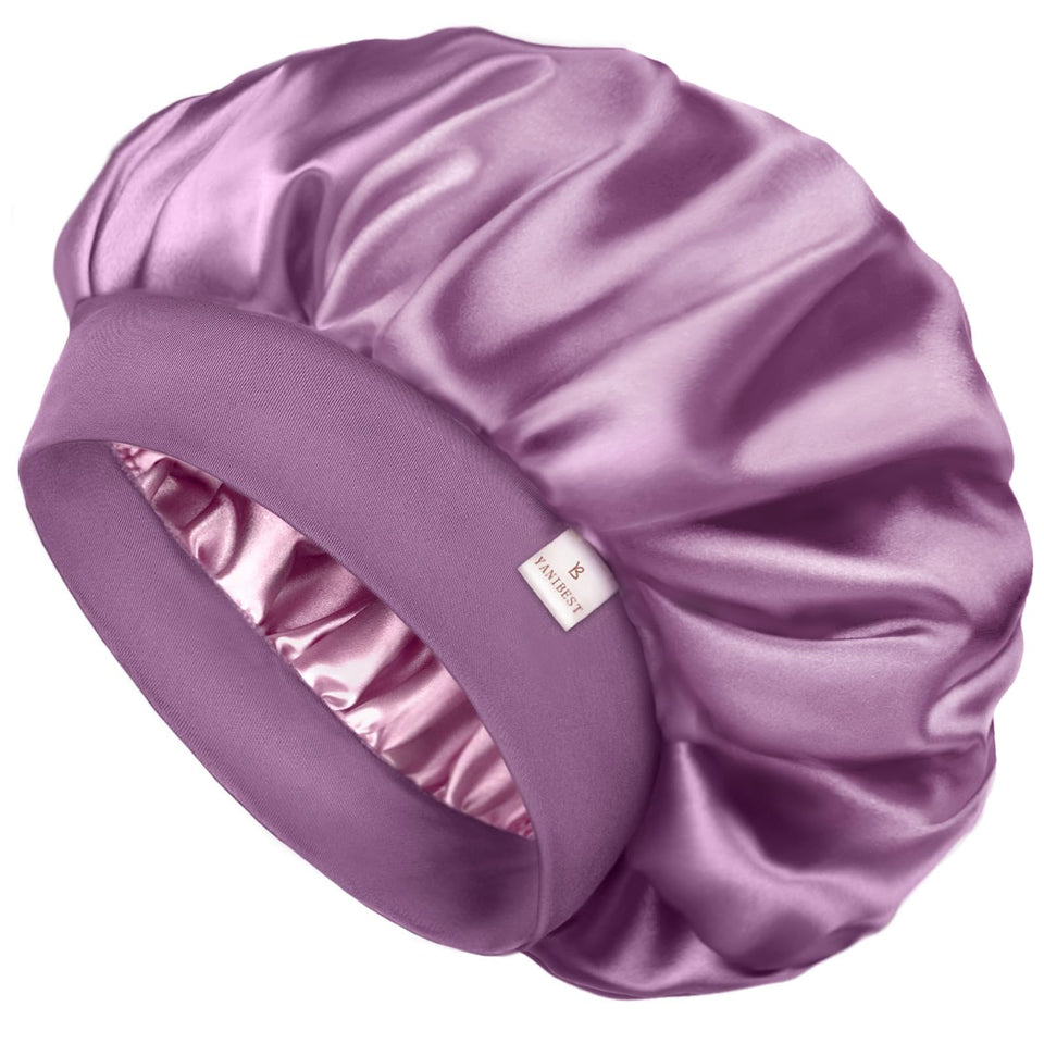 YANIBEST purple bonnet front view showing smooth satin and neat finish benefit protection