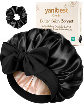 YANIBEST front view satin bonnet showing reversible layers and neat finish benefits protection