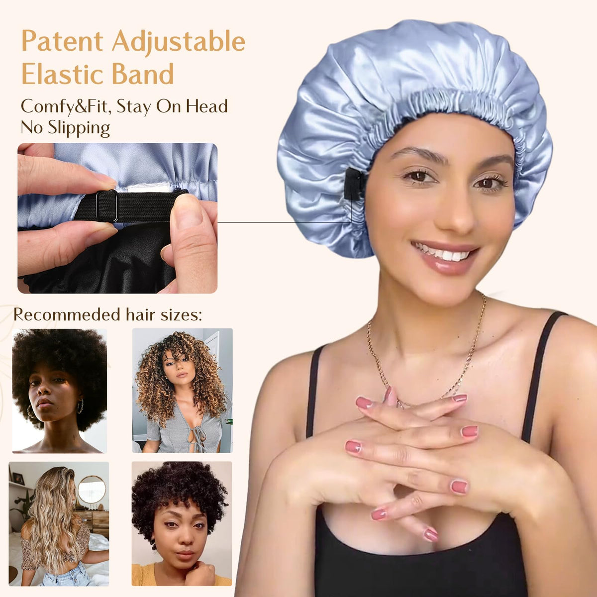 YANIBEST bonnet in use while sleeping demonstrating protection of curls and reduced morning frizz