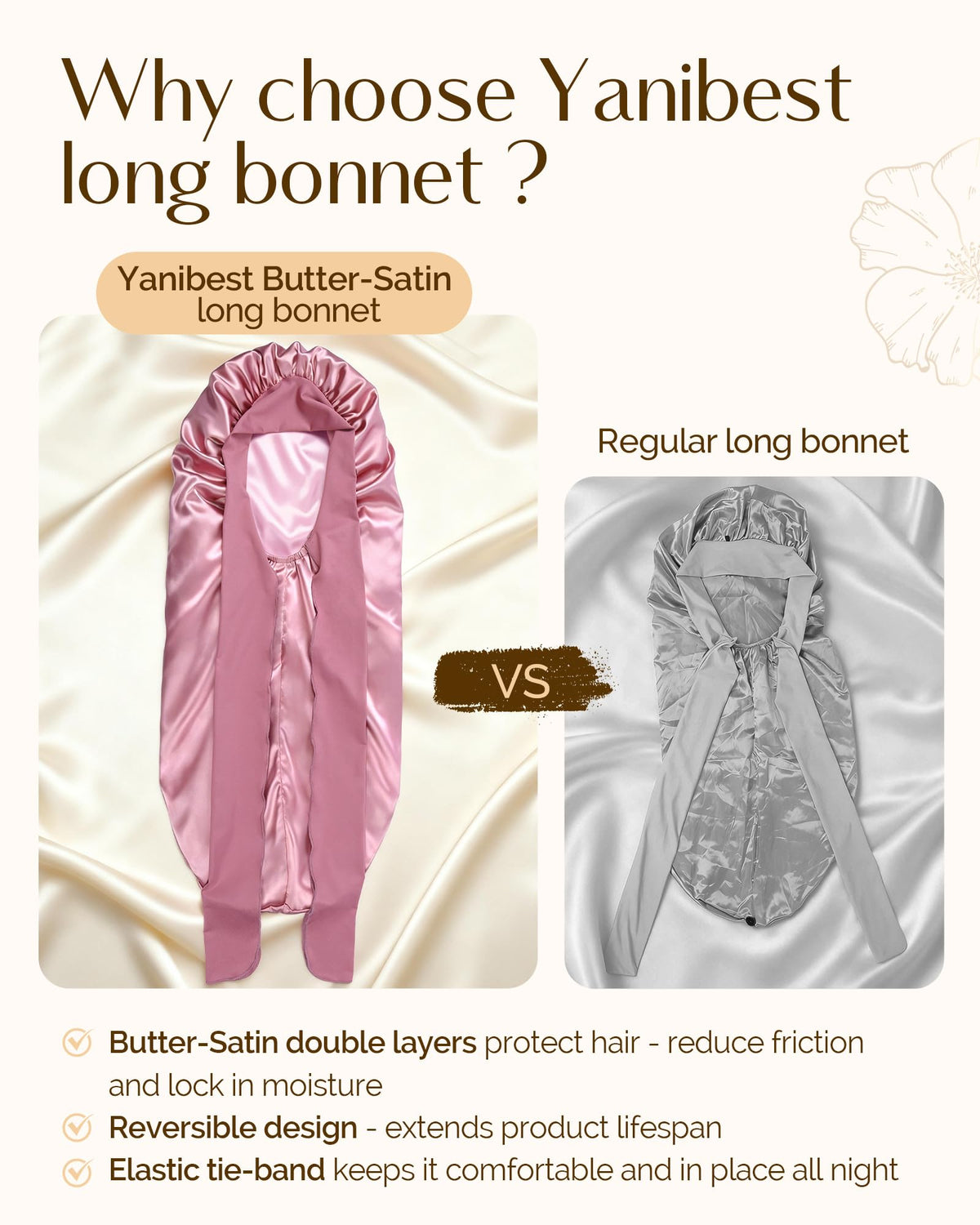 YANIBEST interior satin lining protecting hair moisture and shine