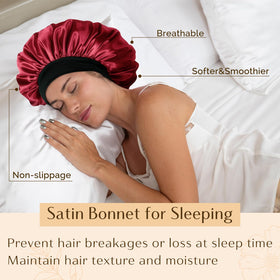 YANIBEST unisex model wearing sleep cap demonstrating overnight hair protection