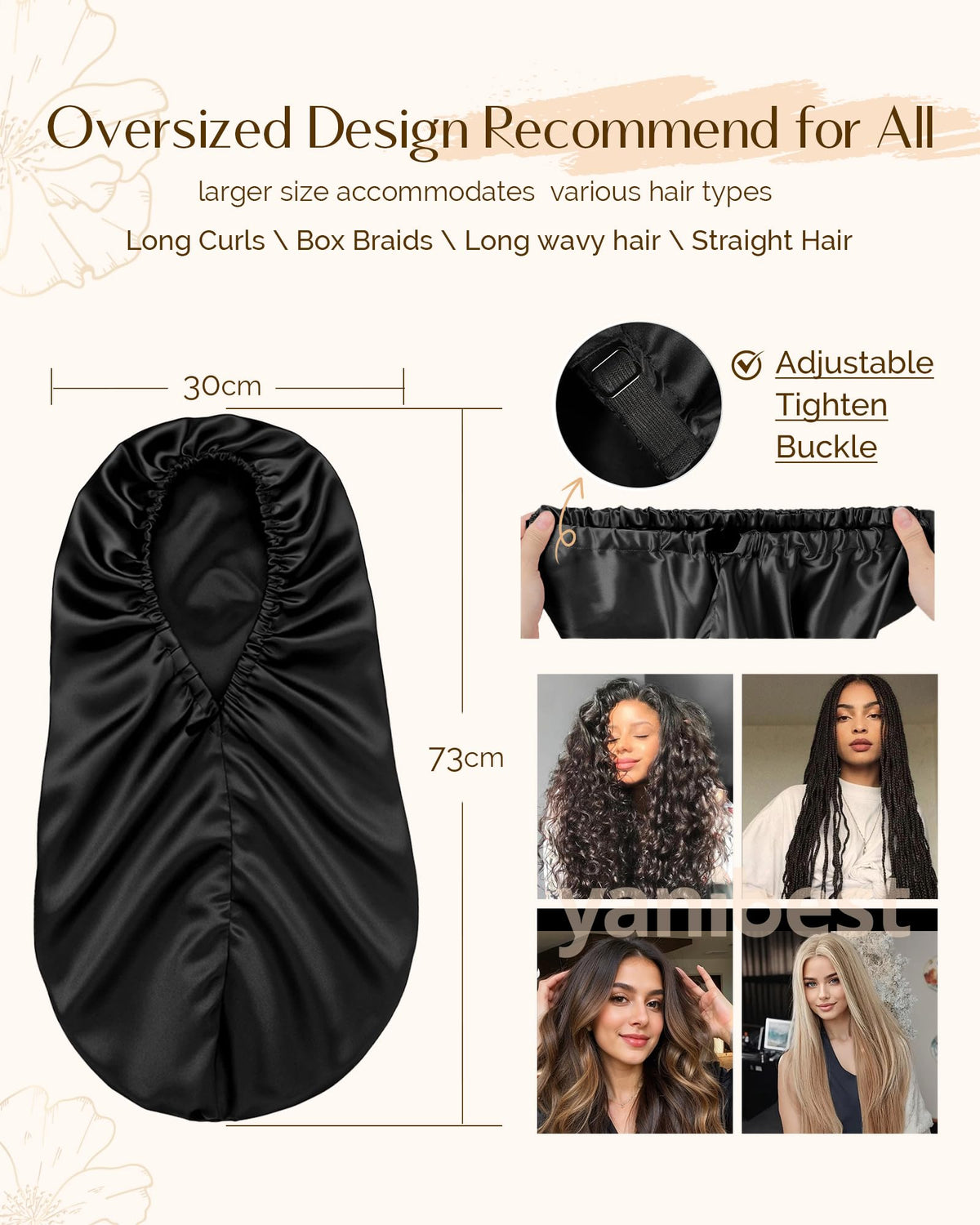 YANIBEST roomy bonnet holding long braids to prevent tangles