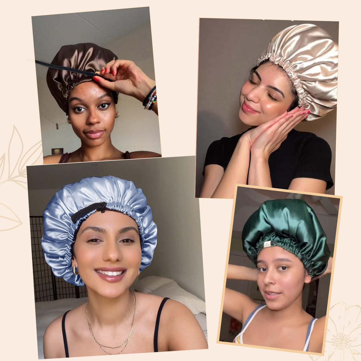YANIBEST bonnet size comparison with hand to show roomy-capacity for natural and curly hair