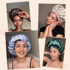 YANIBEST bonnet size comparison with hand to show roomy-capacity for natural and curly hair