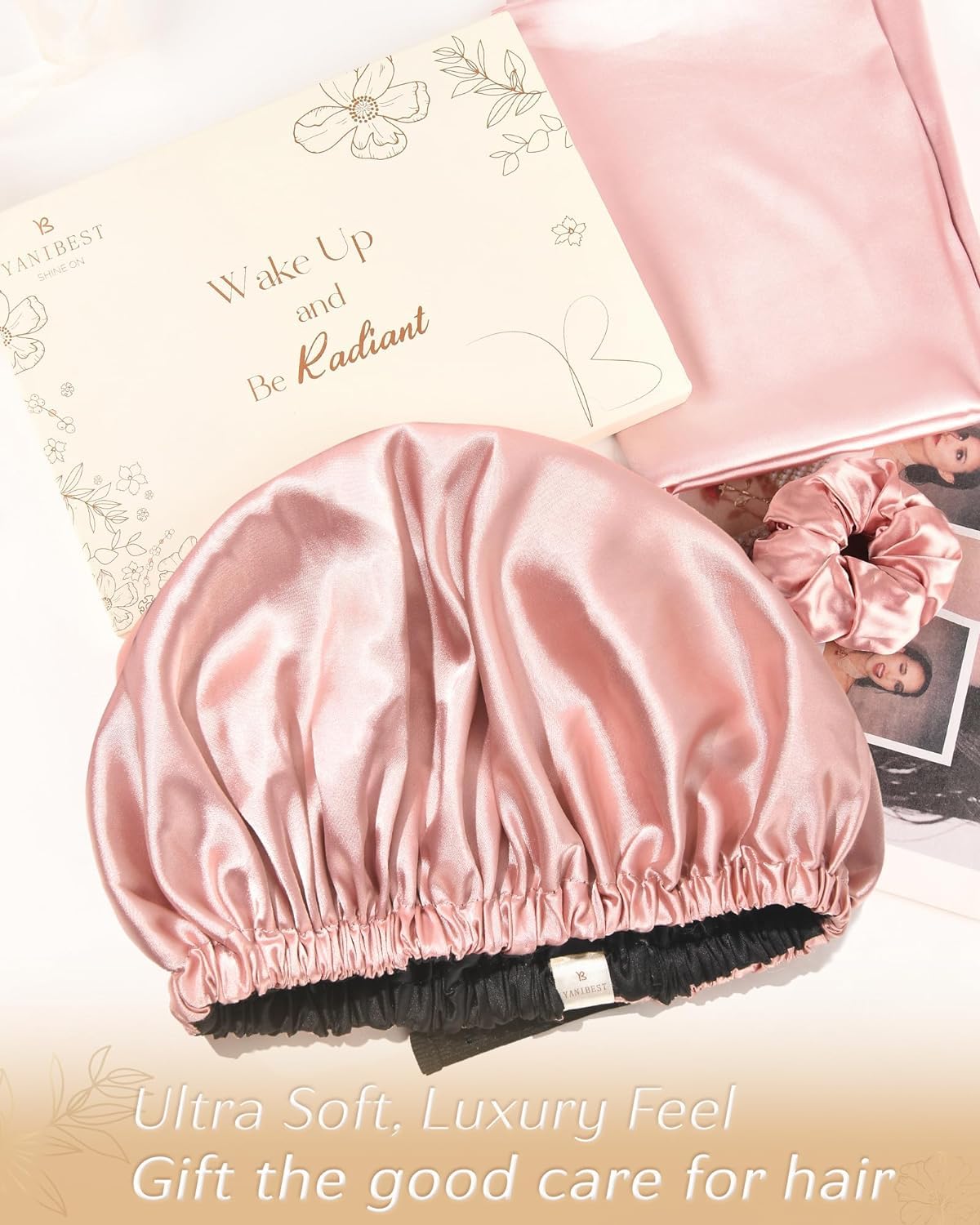 YANIBEST bonnet size comparison with hand showing roomy fit for voluminous hair
