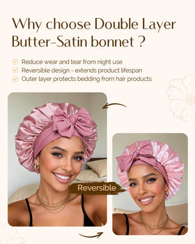YANIBEST bonnet worn on curly hair showing frizz control benefit