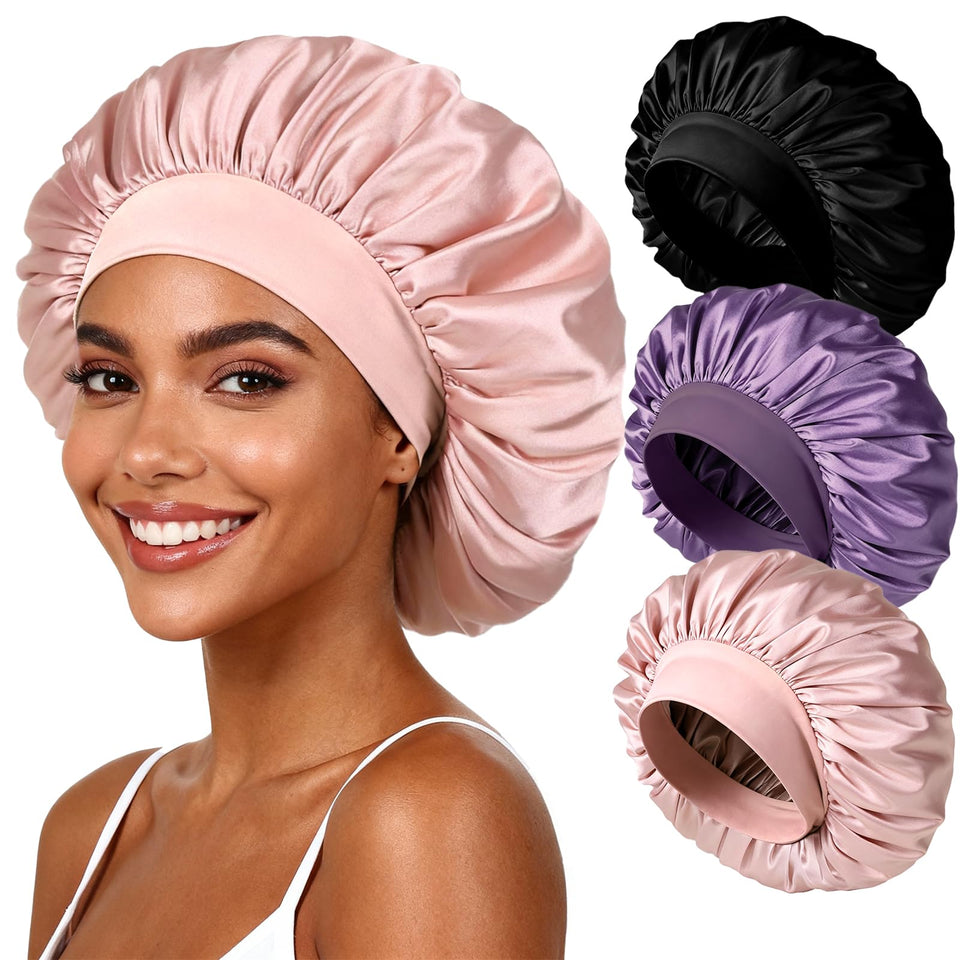 Yanideer front view of satin bonnets showing elegant finish and coverage benefits