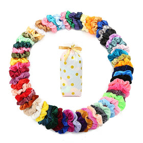Yanwenx front packaging view showing 60 colorful scrunchies and gift bag benefit organization