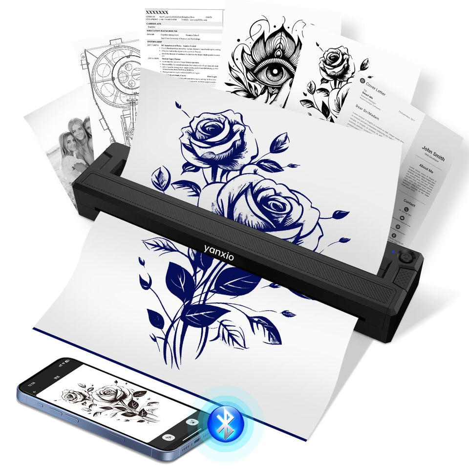 yanxio front view of the compact wireless tattoo stencil printer showing brand and portability