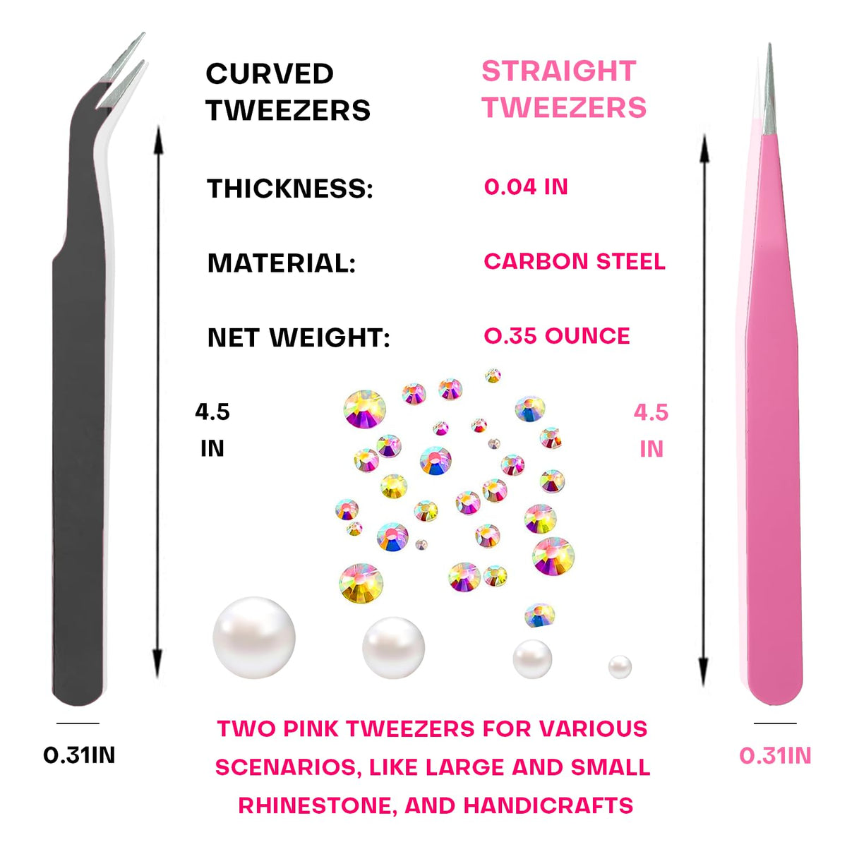 Yaoociy straight tweezer detail ideal for grasping larger nail charms