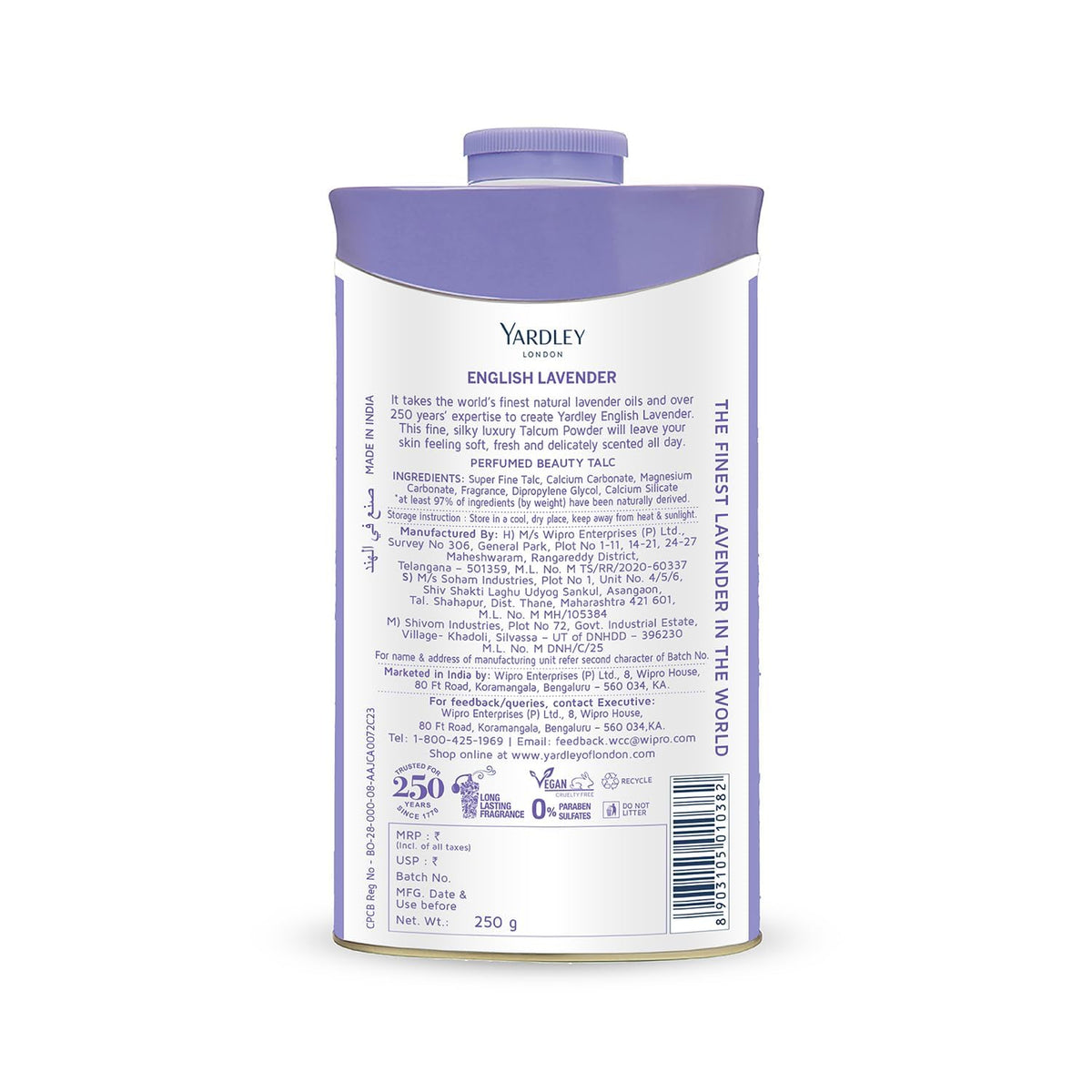 Yardley powder being applied on skin demonstrating soft, cooling feel