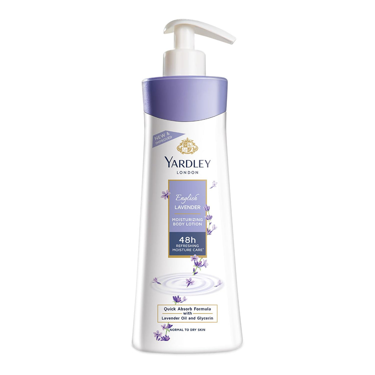 Yardley front bottle showing elegant English Lavender scent and daily use benefit