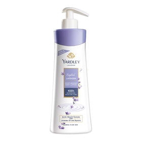 Yardley front bottle showing elegant English Lavender scent and daily use benefit