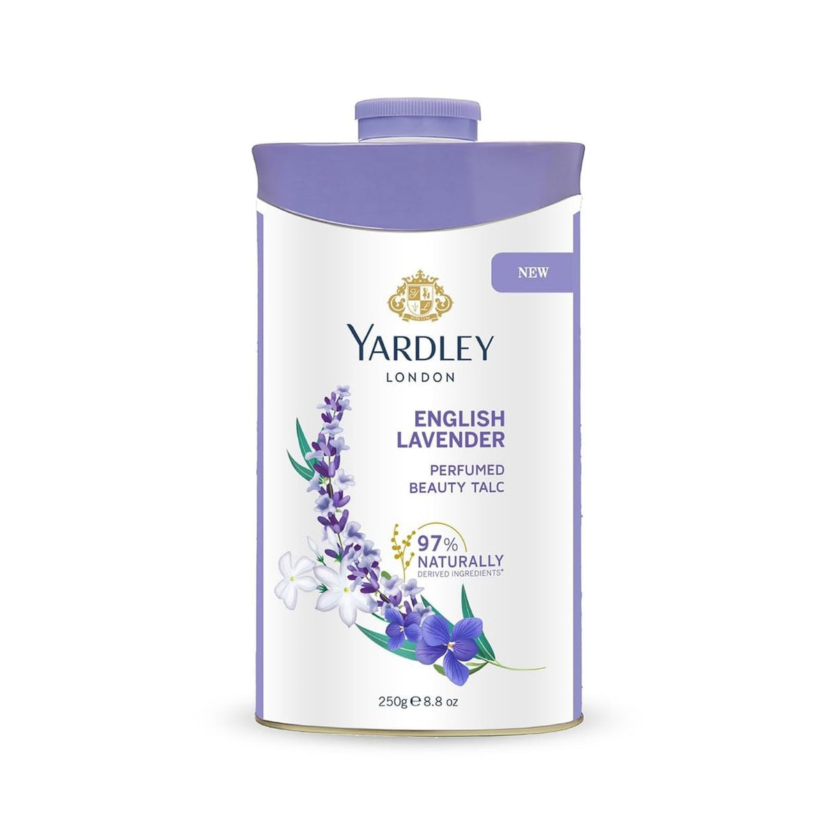 Yardley front packaging showing product and lavender branding benefits freshness