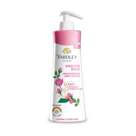 Yardley English Rose front bottle showing 400 ml size and classic branding benefit: clear product identity