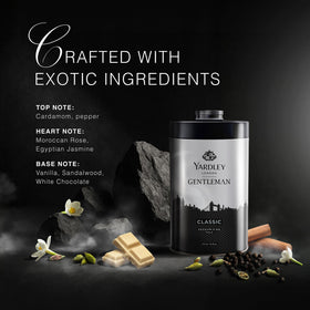 Yardley being applied to chest for refreshed, dry skin